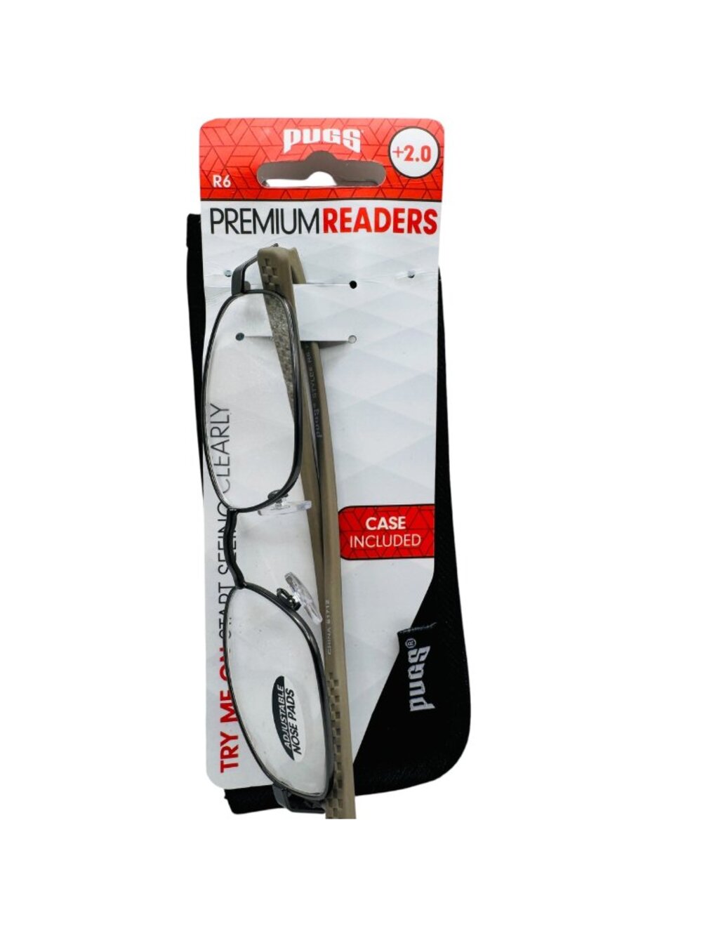 Pugs Premium Readers +2.0 With Adjustable Nose Pads & Case Included Gunmetal